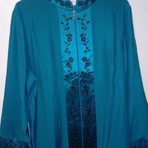 Yi Lin Zip Up Blue Silk Top Size L NWT QVC